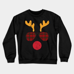 Cool Reindeer Face With Plaid Sunglasses Funny Christmas Crewneck Sweatshirt